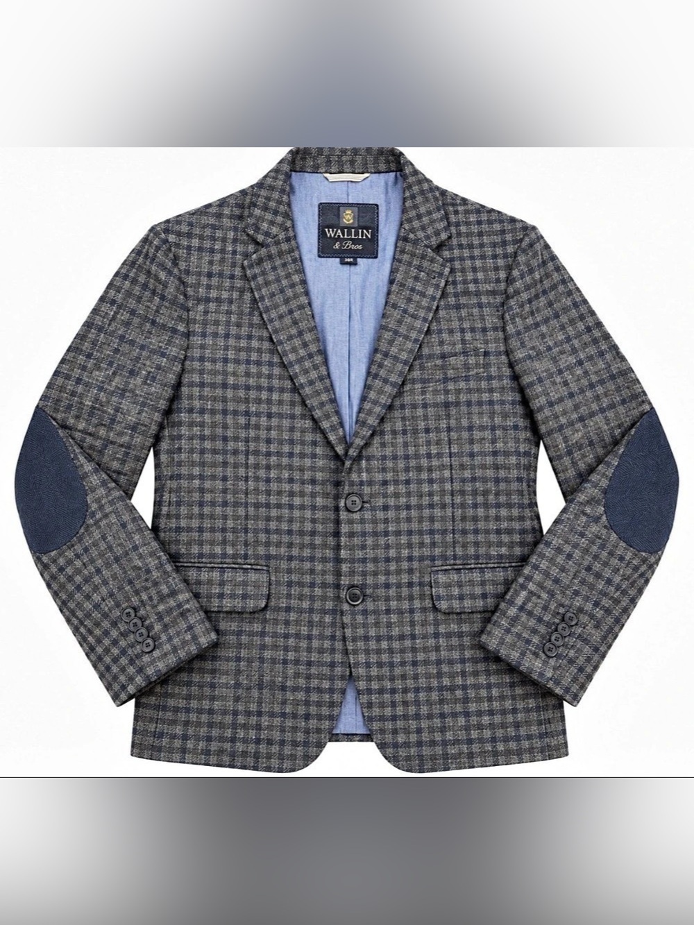 Wallin & Bros Men 44R 100% Wool Plaid Blazer Elbow Patch Tweed Sport Coat